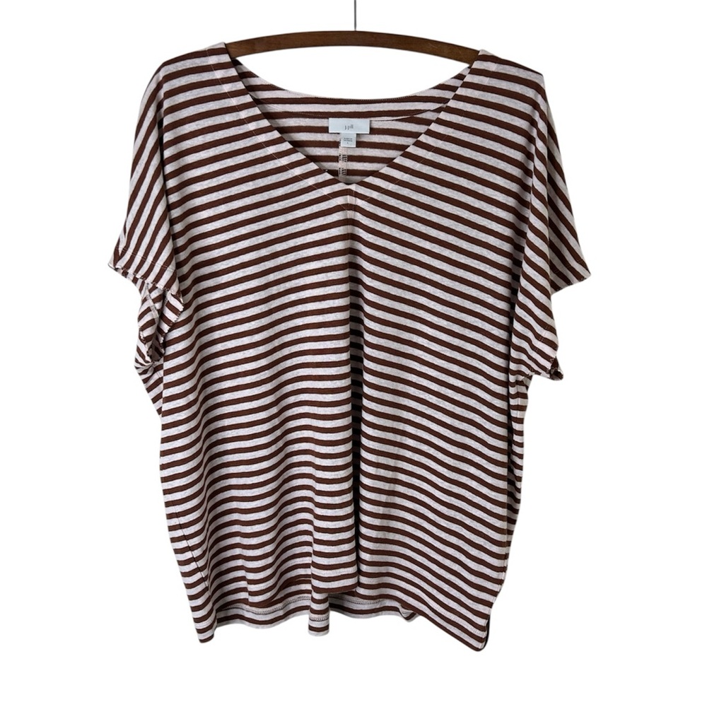 J. JILL Linen Blend Striped V-Neck Short Sleeve Top Size Large